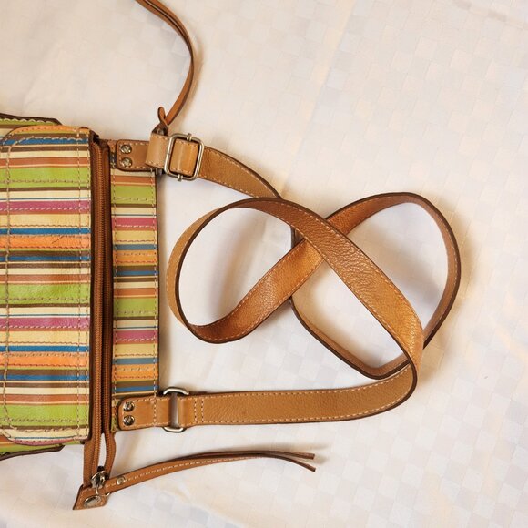 Fossil 100% Leather Beige/ Multicolor Strips Crossbody Bag - Picture 14 of 16
